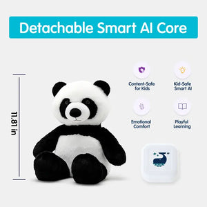 Panda-shaped toy with detachable smart AI core on a white background