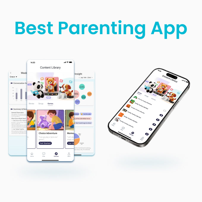 Smartphone displaying TalkiPal app with multiple screens on a white background