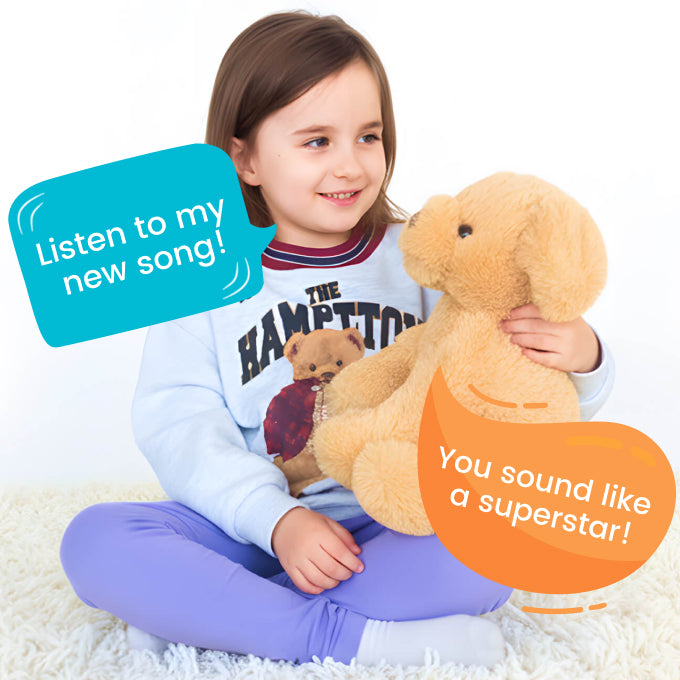 Girl with TalkiPal AI Plush Dog